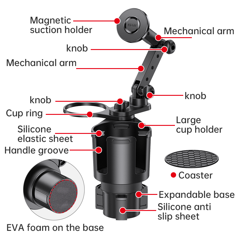 2-in-1 Car Cup Holder with Adjustable Magsafe Mobile Holder 6