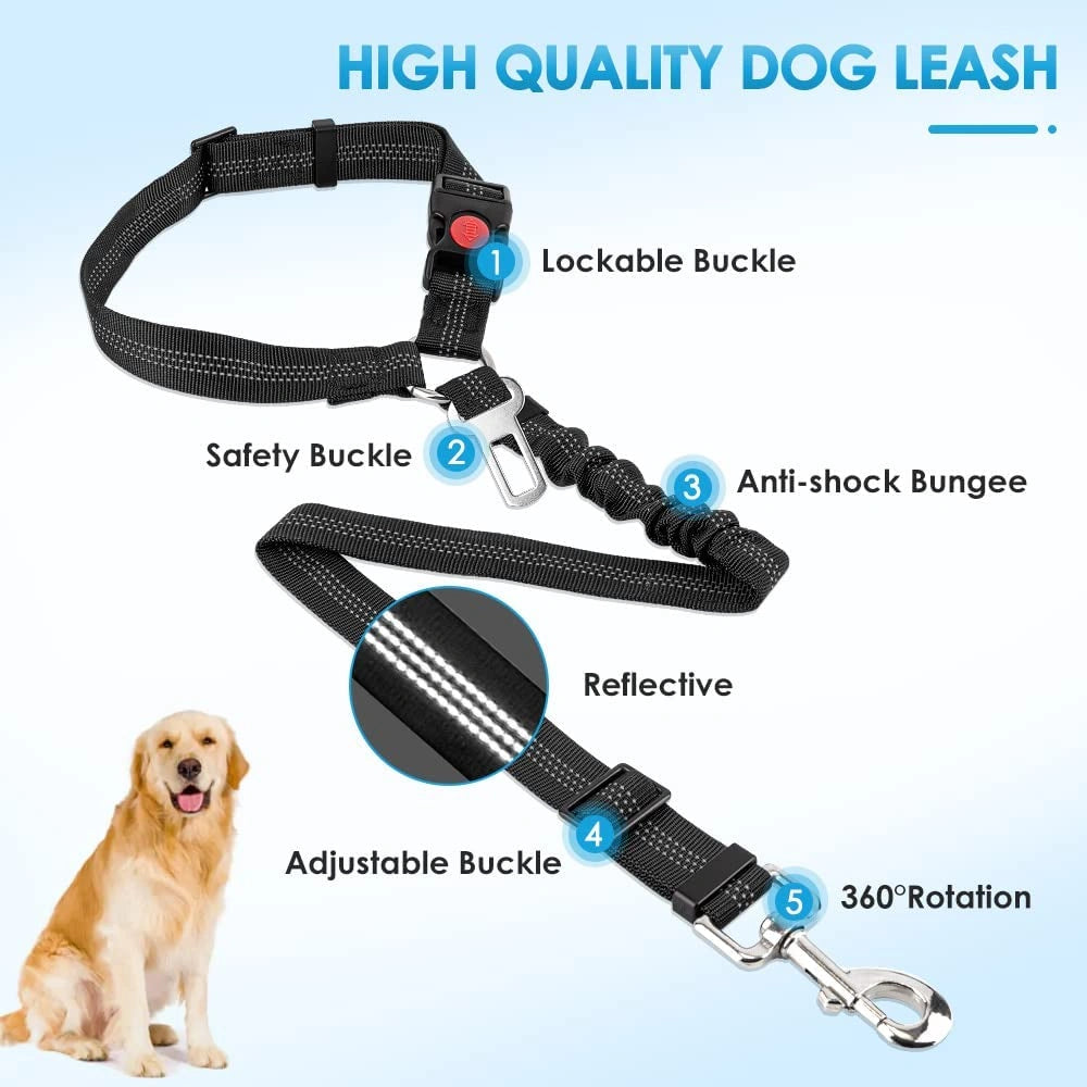 Adjustable Pet Safety Restraint with Car Seat Belt clip/Headrest Harness-ضبط أمان للحيوانات الأليفة قابل للتعديل مع مشبك حزام مقعد السيارة/حزام مسند الرأس-Auto-Emporio-Kuwait.0