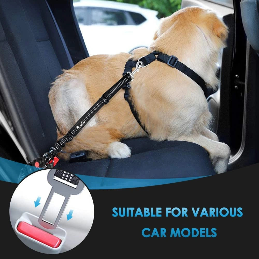 Adjustable Pet Safety Restraint with Car Seat Belt clip/Headrest Harness-ضبط أمان للحيوانات الأليفة قابل للتعديل مع مشبك حزام مقعد السيارة/حزام مسند الرأس-Auto-Emporio-Kuwait.0