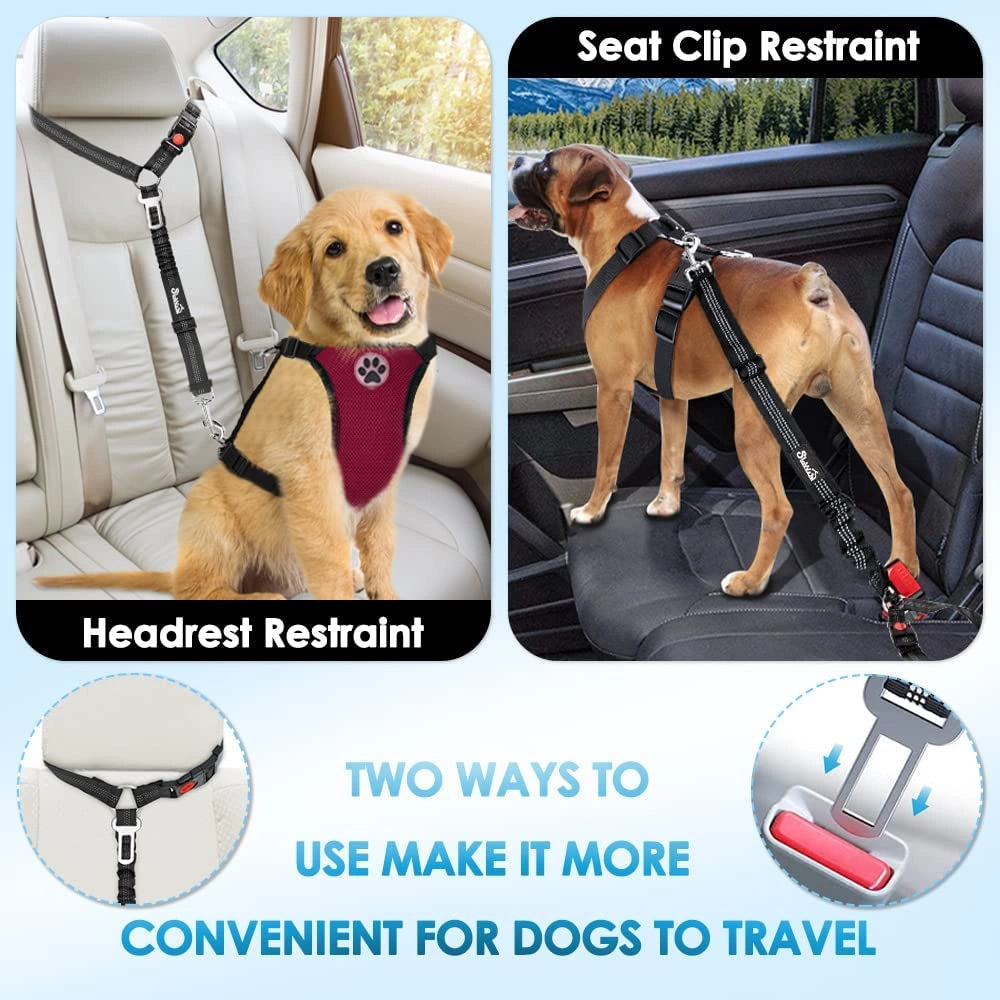 Adjustable Pet Safety Restraint with Car Seat Belt clip/Headrest Harness-ضبط أمان للحيوانات الأليفة قابل للتعديل مع مشبك حزام مقعد السيارة/حزام مسند الرأس-Auto-Emporio-Kuwait.0