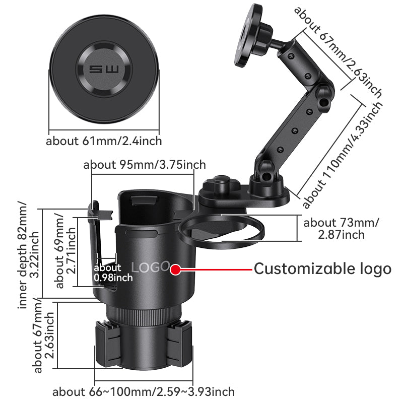2-in-1 Car Cup Holder with Adjustable Magsafe Mobile Holder 5
