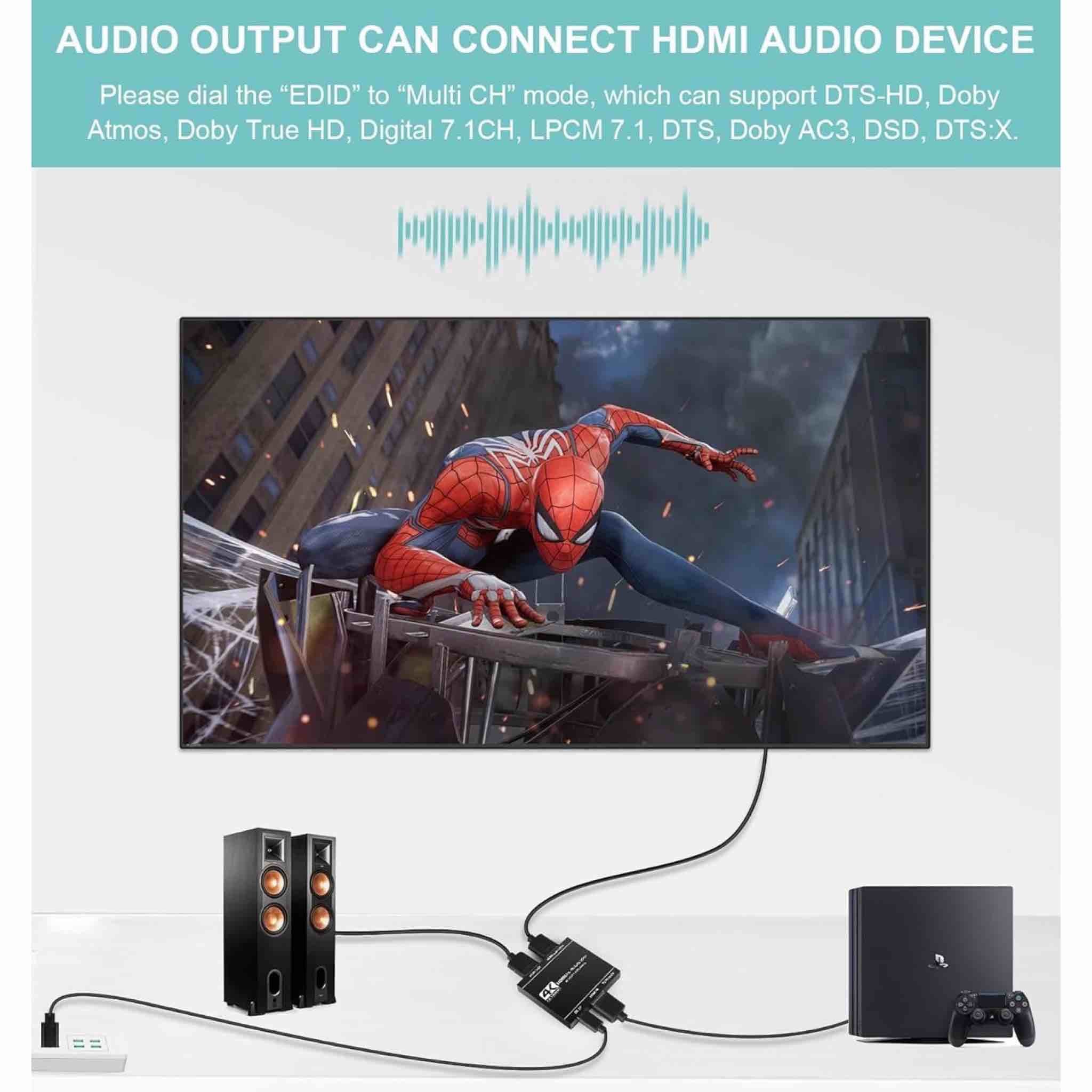 HDMI Splitter 4K HDR Adapter for Dual Rear Screens Dolby Atmos & 7.1 Surround Sound 3