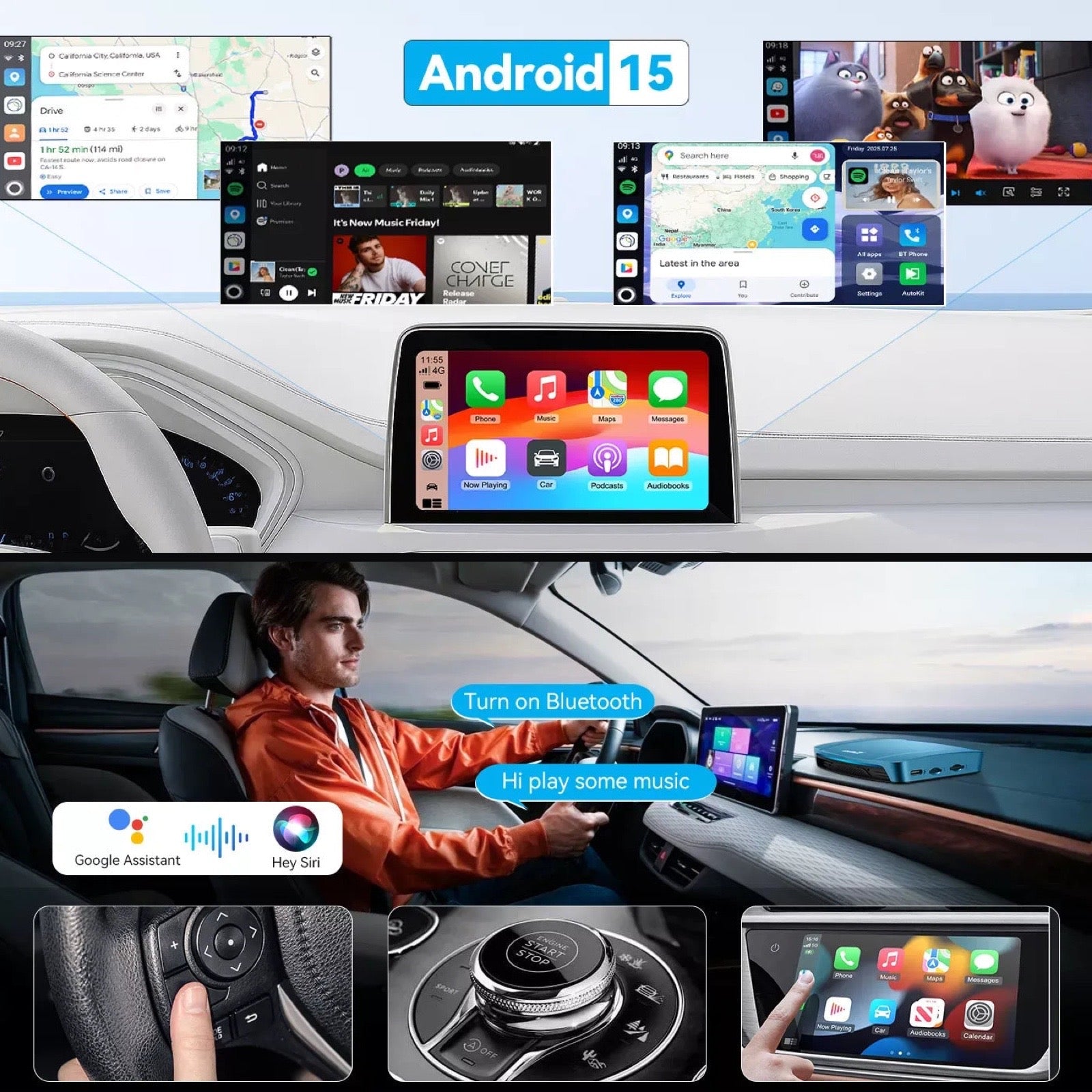 Carlinkit 6350 UHD Ultra 5G CarPlay Android 15 AI TBOX USB Port HDMI 8GB+256GB