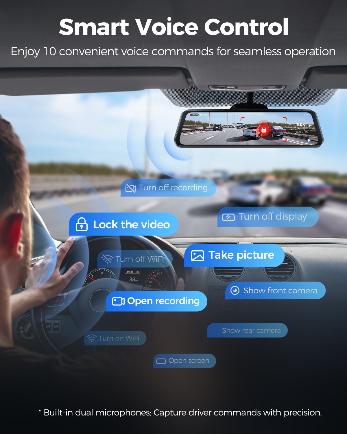 AZDOME PG17 MAX 2CH 4K Mirror Dash Cam with 12" Touch Screen