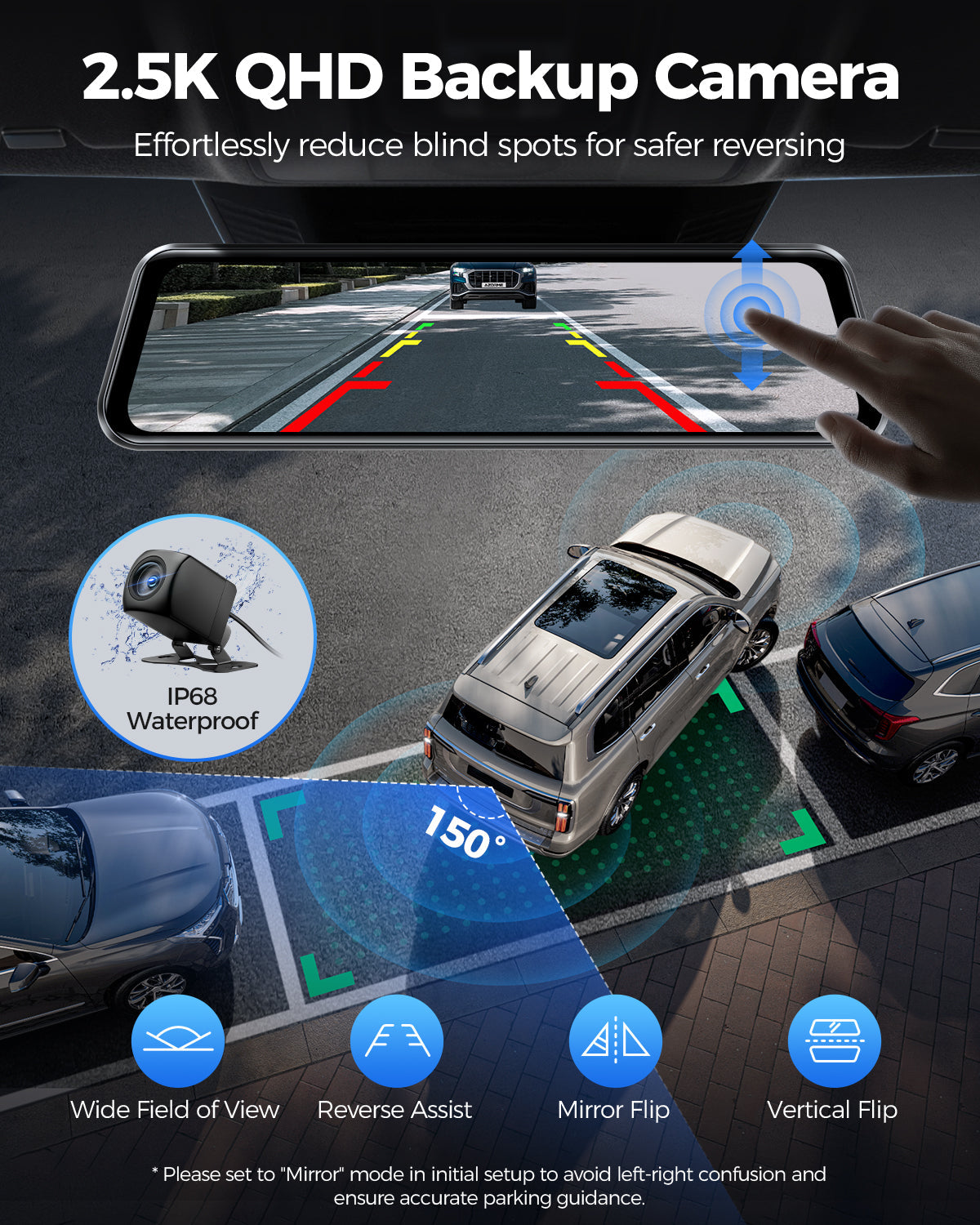 AZDOME PG17 MAX 2CH 4K Mirror Dash Cam with 12" Touch Screen