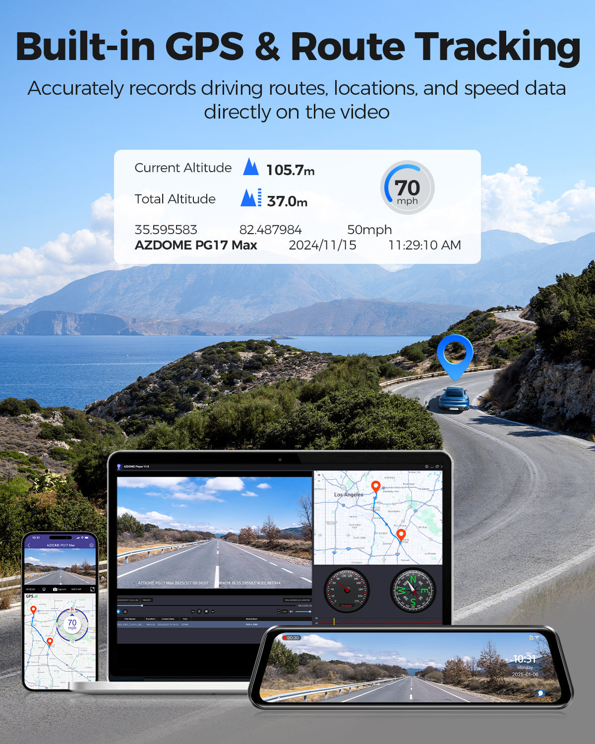 AZDOME PG17 MAX 2CH 4K Mirror Dash Cam with 12" Touch Screen