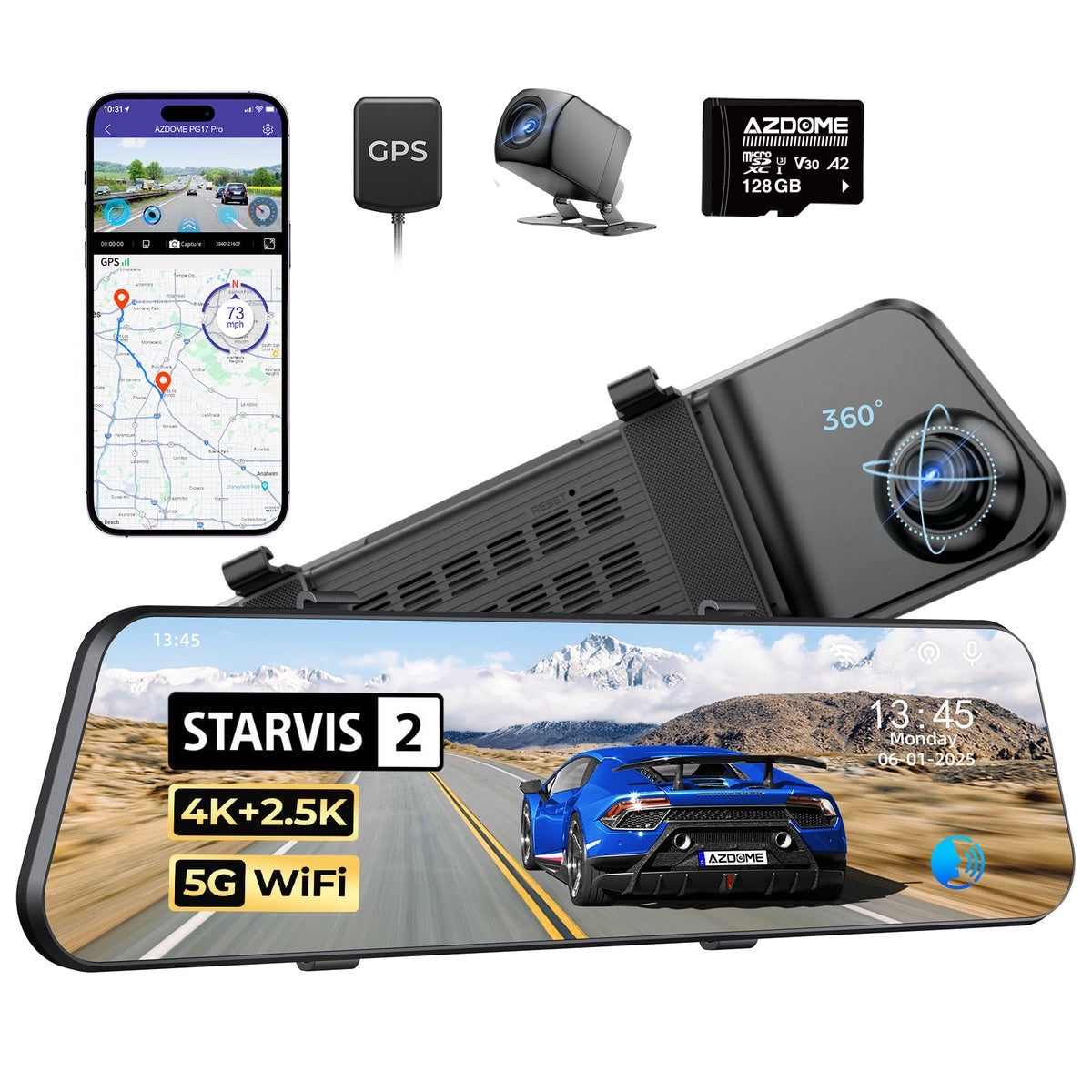 AZDOME PG17 PRO 2CH 4K Mirror Dash Cam with SONY STARVIS 2 IMX678