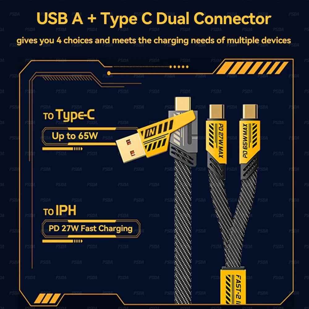 4-in-1 Mech Style Zinc Alloy USB Fast Charging & Data Cable