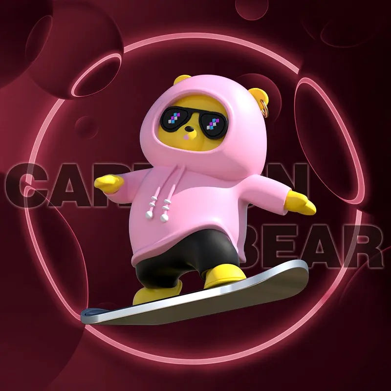 Skateboarding Bear Car Ornament - Funny Skater Bear Dashboard Decoration, Cute and Fun Pulley Design