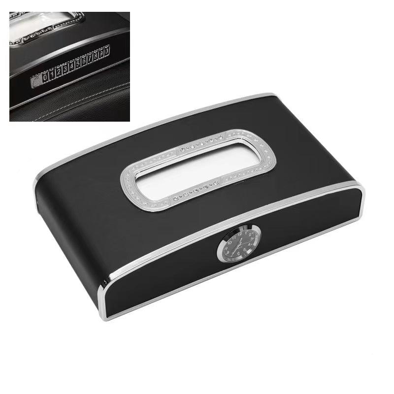 Car Tissue Box with Clock Watch & Parking Card