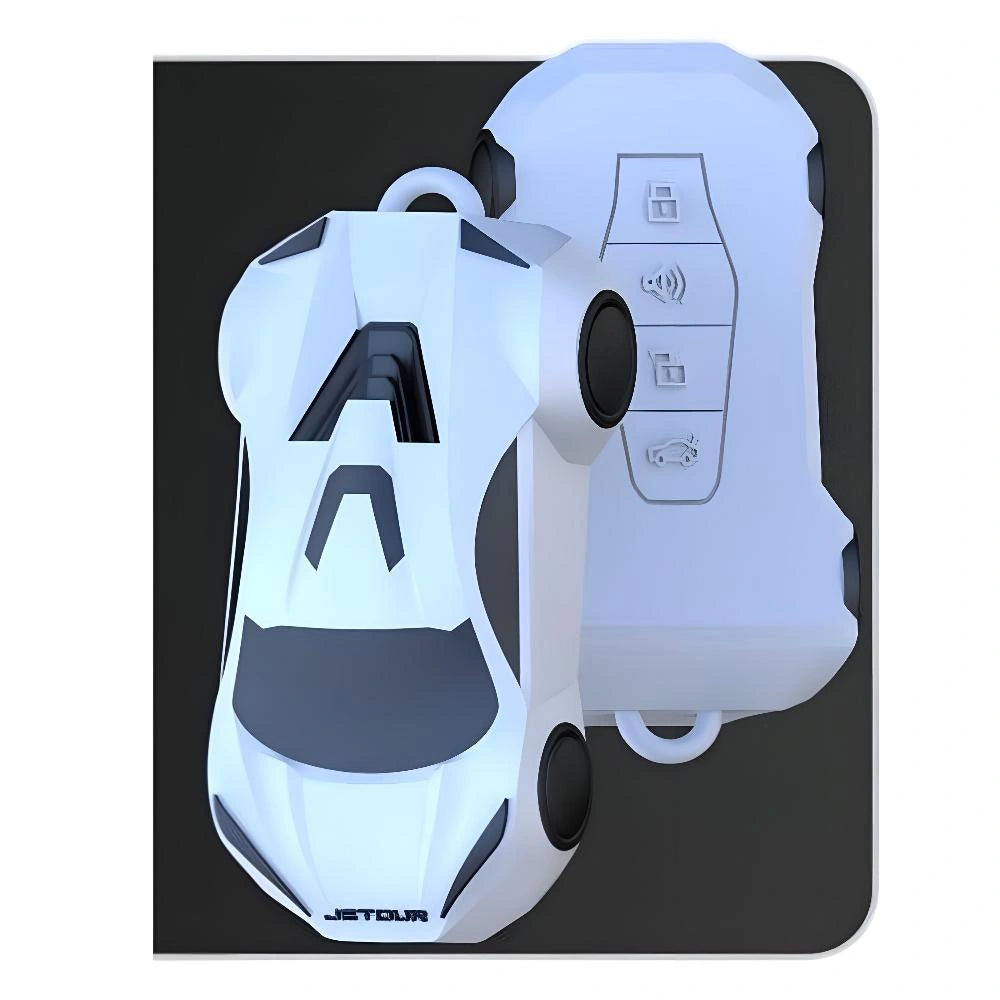 JETOUR White Zinc Alloy Key Remote Cover with two keychains-غطاء جهاز التحكم عن بعد لمفتاح سبائك الزنك الأبيض من JETOUR مع سلسلتي مفاتيح-Auto-Emporio-Kuwait.0