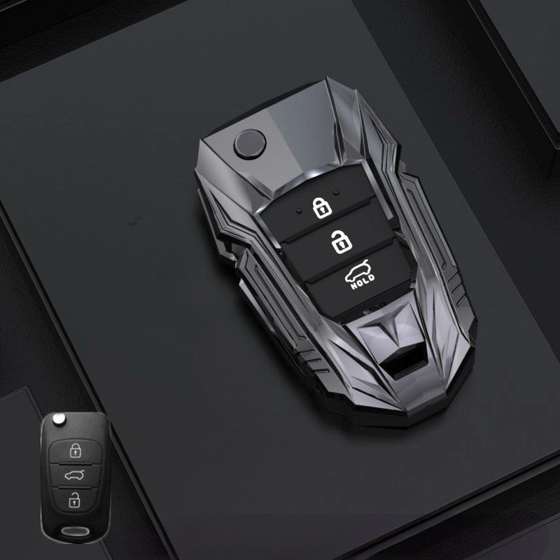 KIA Zinc Alloy Key Remote Cover with two keychains-Black-غطاء جهاز التحكم عن بعد لمفتاح كيا من سبائك الزنك مع سلسلتي مفاتيح - أسود-Auto-Emporio-Kuwait.0