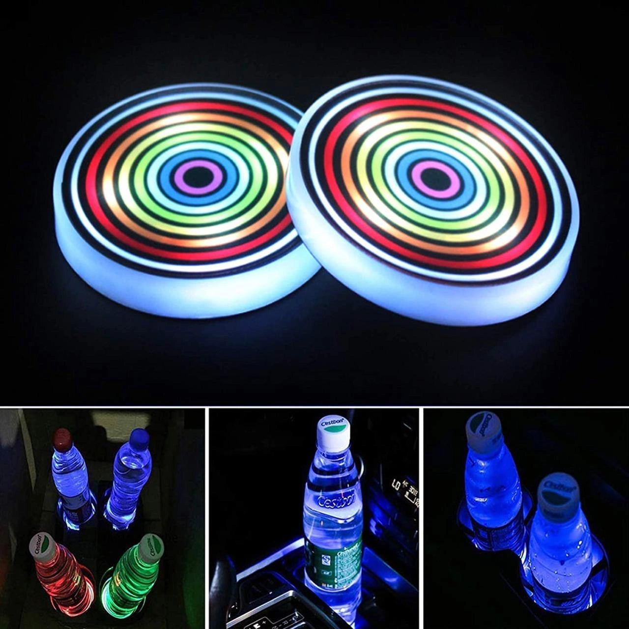 LED Cup Holder Coaster Pads 7 Color Lights (2pcs)-وسادات حامل أكواب LED بـ 7 أضواء ملونة (2 قطعة)-Auto-Emporio-Kuwait.0
