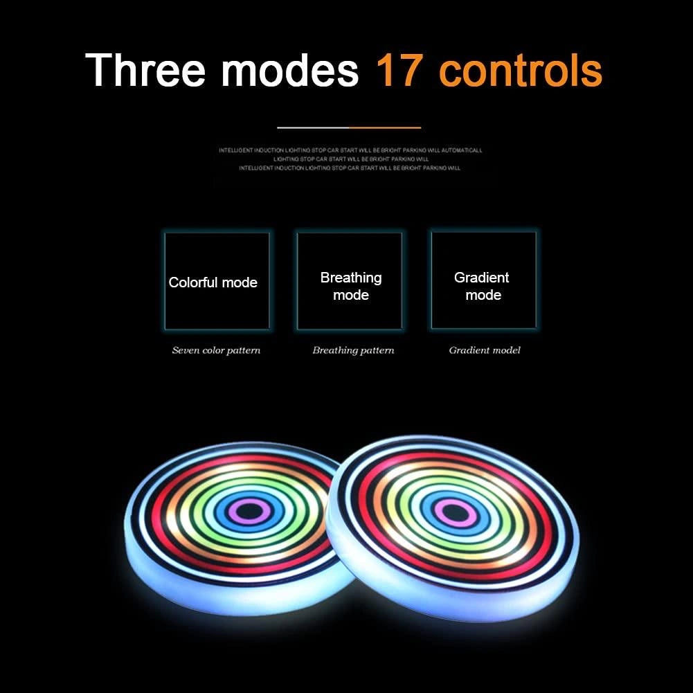 LED Cup Holder Coaster Pads 7 Color Lights (2pcs)-وسادات حامل أكواب LED بـ 7 أضواء ملونة (2 قطعة)-Auto-Emporio-Kuwait.0