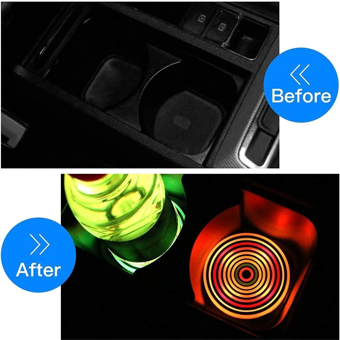 LED Cup Holder Coaster Pads 7 Color Lights (2pcs)-وسادات حامل أكواب LED بـ 7 أضواء ملونة (2 قطعة)-Auto-Emporio-Kuwait.0