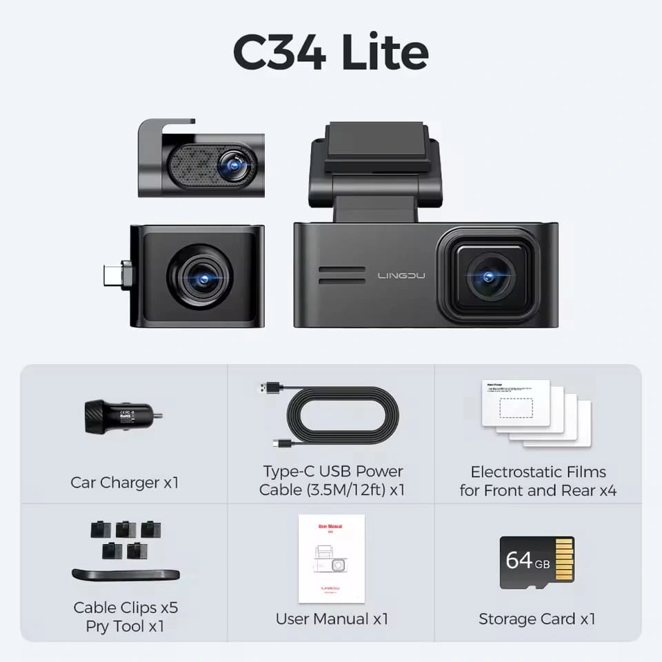 LINGDU C34 Lite 2K+1K+1K 3CH Dash Cam 4K Front Camera with 5G WiFi-LINGDU C34 Lite 2K+1K+1K 3CH Dash Cam 4K كاميرا أمامية مع 5G WiFi-Auto-Emporio-Kuwait.0