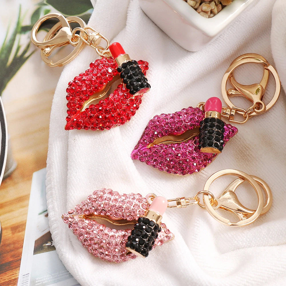 Lipstick Crystal Keychain-سلسلة مفاتيح كريستالية لأحمر الشفاه-Auto-Emporio-Kuwait.0