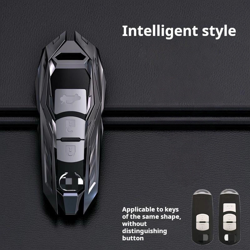 MAZDA Zinc Alloy Key Remote Cover with two keychains-Black-غطاء جهاز التحكم عن بعد لمفتاح مازدا من سبائك الزنك مع سلسلتي مفاتيح - أسود-Auto-Emporio-Kuwait.0