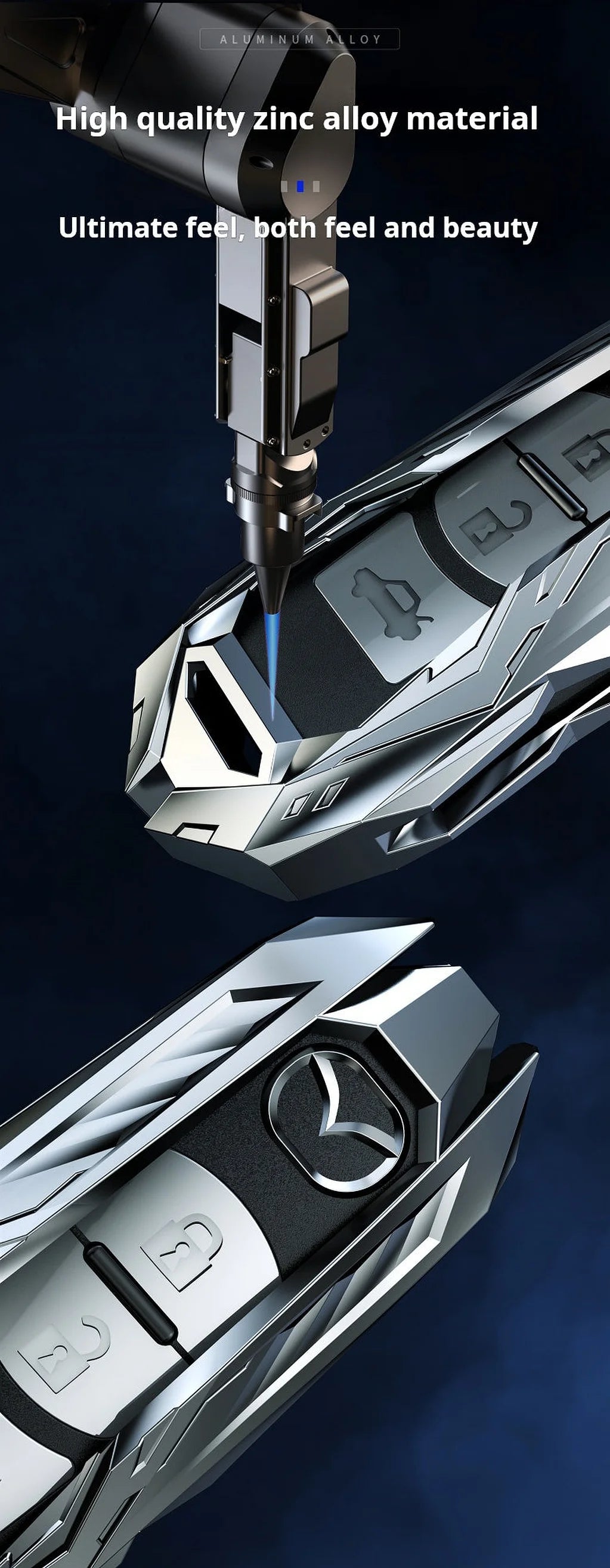 MAZDA Zinc Alloy Key Remote Cover with two keychains-Black-غطاء جهاز التحكم عن بعد لمفتاح مازدا من سبائك الزنك مع سلسلتي مفاتيح - أسود-Auto-Emporio-Kuwait.0