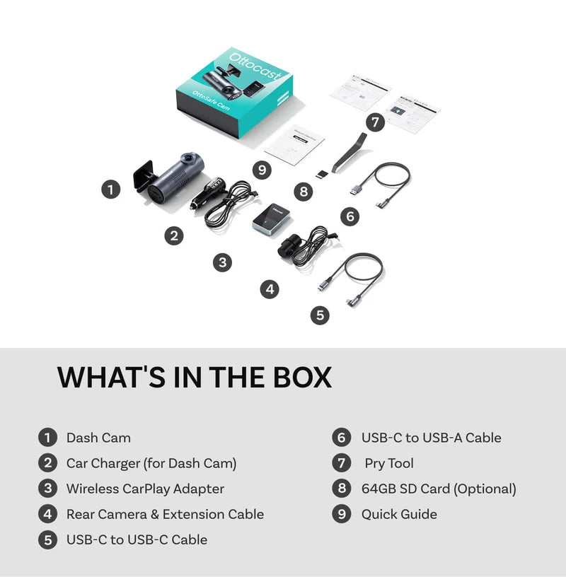 OTTOCAST OttoSafe 2-in-1 Dash Cam & Wireless CarPlay Adapter 12