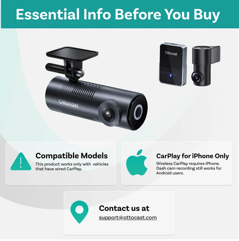 OTTOCAST OttoSafe 2-in-1 Dash Cam & Wireless CarPlay Adapter 2