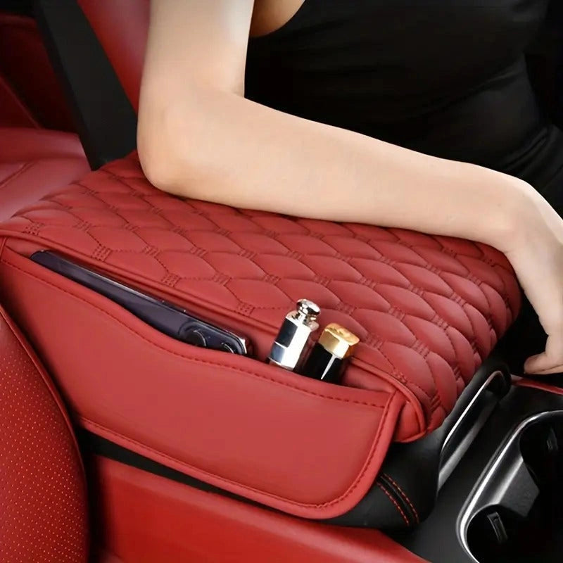PU Leather Armrest Cushion with 2 Storage Pockets-وسادة مسند ذراع من جلد البولي يوريثان مع جيبين للتخزين-Auto-Emporio-Kuwait.0
