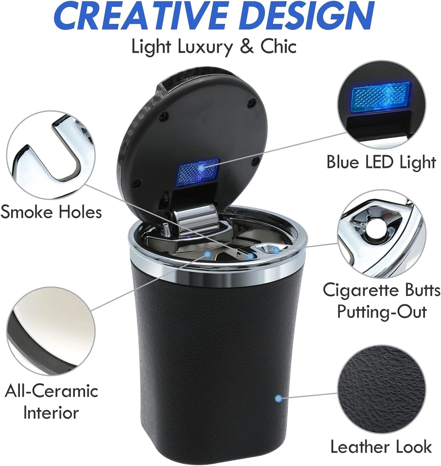 PU Leather Ashtray with LED Light-منفضة سجائر من جلد البولي يوريثان مع ضوء LED-Auto-Emporio-Kuwait.0