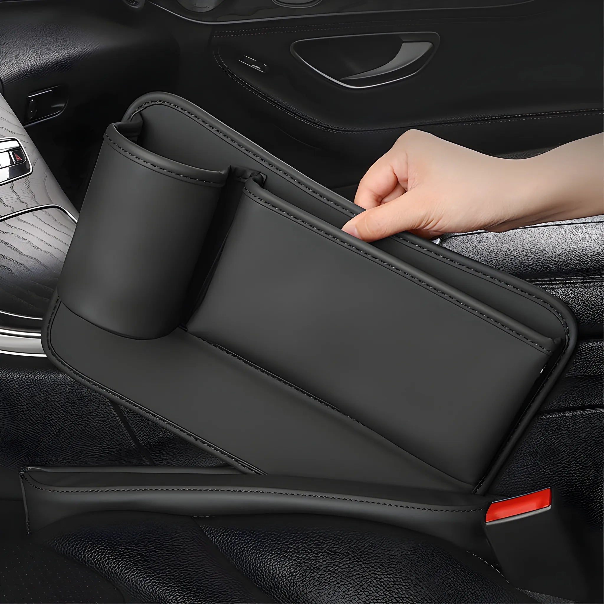 PU Leather Car Seat Gap Filler Organizer & Cup Holder (Maroon)-منظم حشو فجوات مقعد السيارة من جلد البولي يوريثان وحامل أكواب (كستنائي)-Auto-Emporio-Kuwait.0