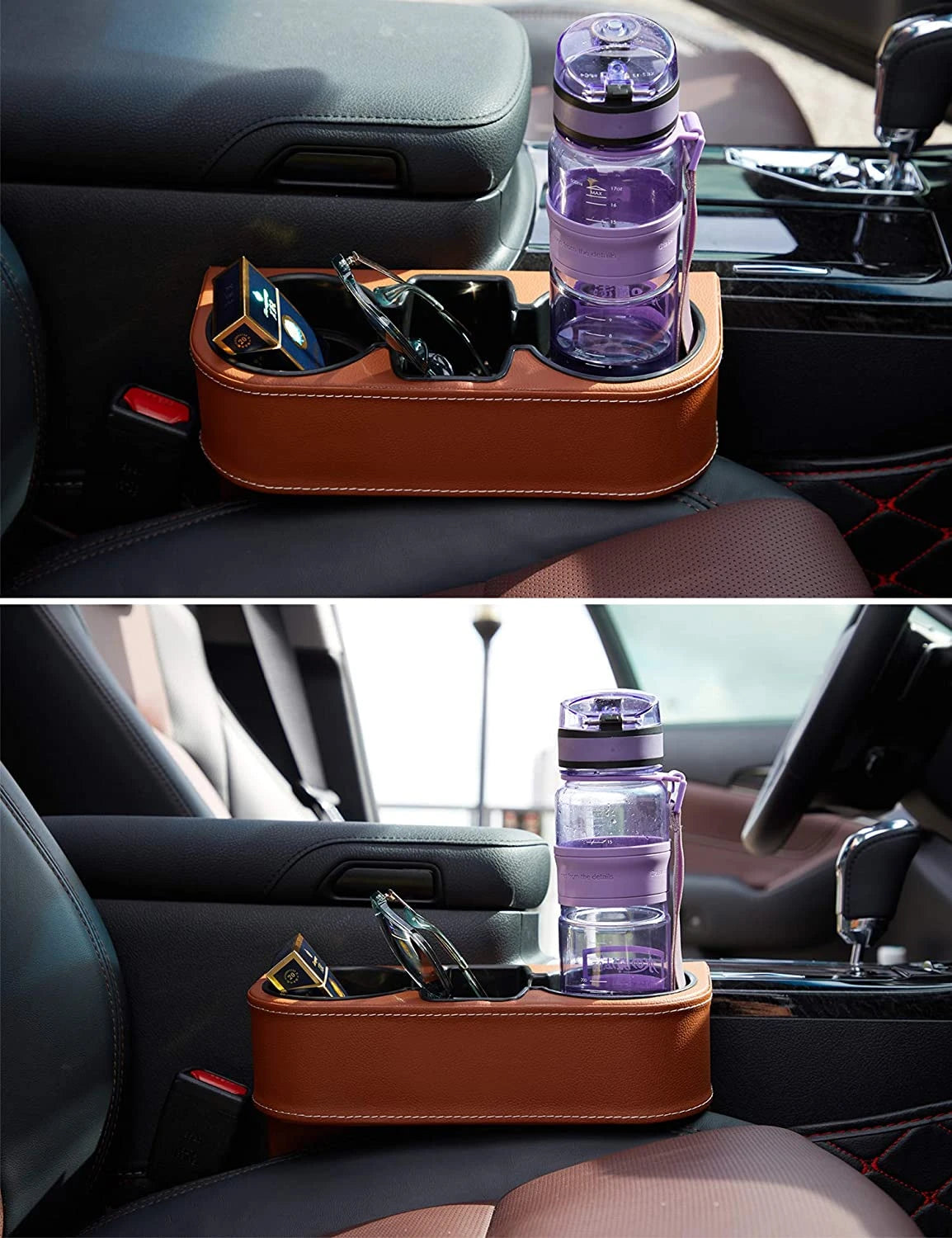 PU Leather Cup Holder Organiser-منظم حامل الأكواب من جلد البولي يوريثان-Auto-Emporio-Kuwait.0