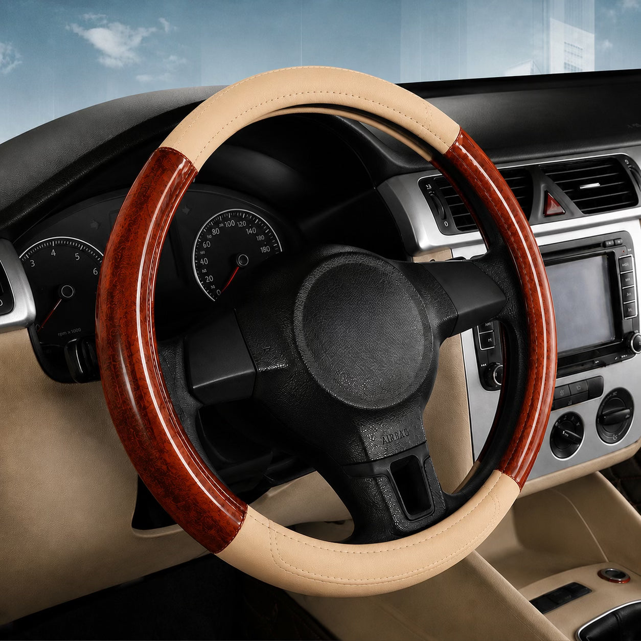 PU Leather Steering Wheel Covers L003 (Large)-أغطية عجلة القيادة من جلد البولي يوريثان L003 (كبير)-Auto-Emporio-Kuwait.0