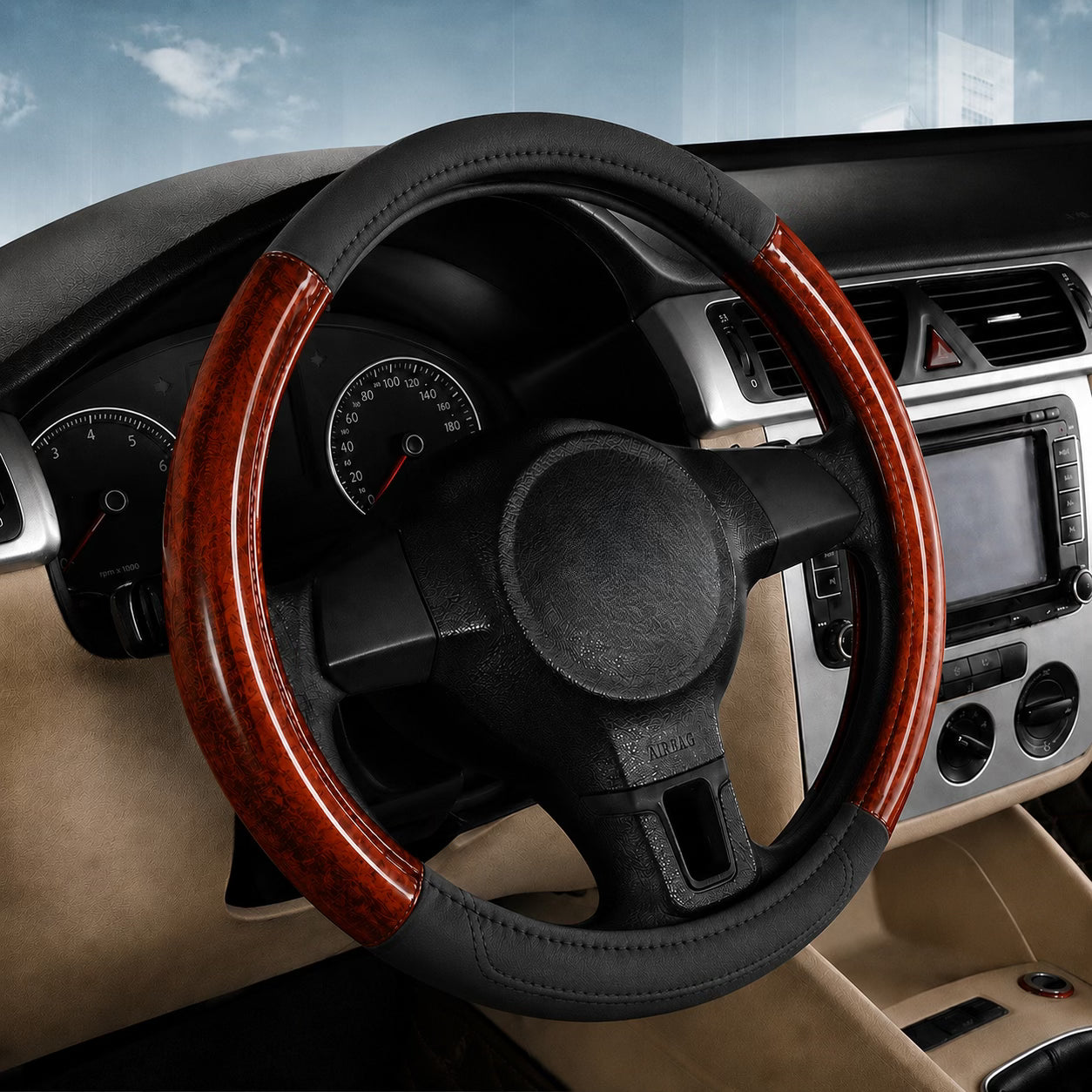 PU Leather Steering Wheel Covers L003 (Large)-أغطية عجلة القيادة من جلد البولي يوريثان L003 (كبير)-Auto-Emporio-Kuwait.0