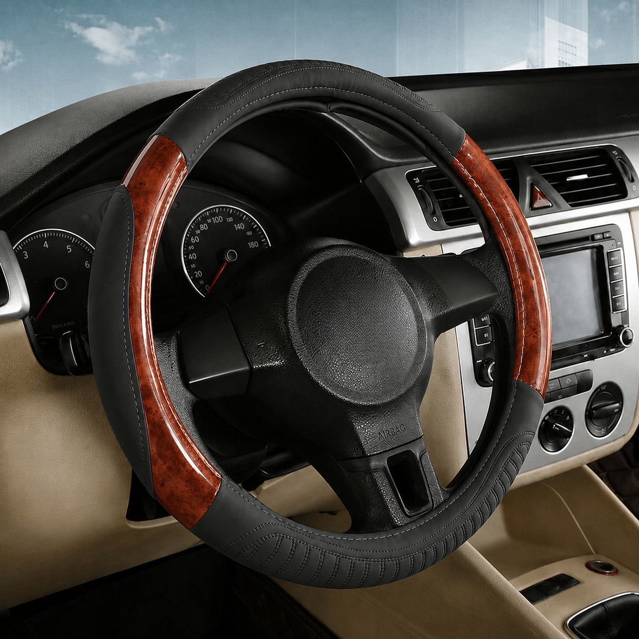PU Leather Steering Wheel Covers L005 (Large)-أغطية عجلة القيادة من جلد البولي يوريثان L005 (كبير)-Auto-Emporio-Kuwait.0