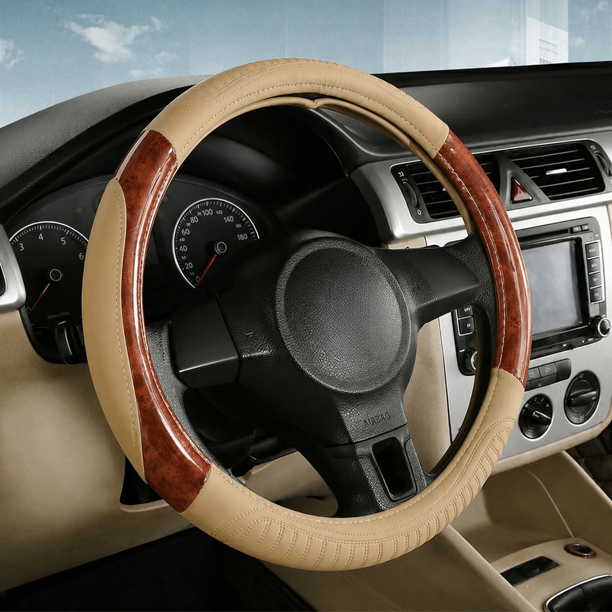 PU Leather Steering Wheel Covers L005 (Large)-أغطية عجلة القيادة من جلد البولي يوريثان L005 (كبير)-Auto-Emporio-Kuwait.0