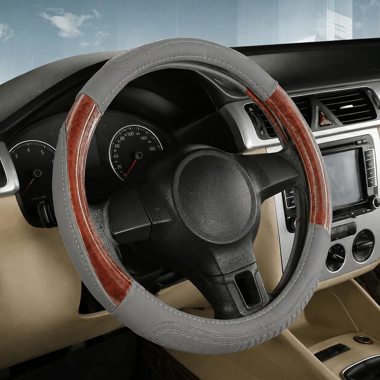 PU Leather Steering Wheel Covers L005 (Large)-أغطية عجلة القيادة من جلد البولي يوريثان L005 (كبير)-Auto-Emporio-Kuwait.0
