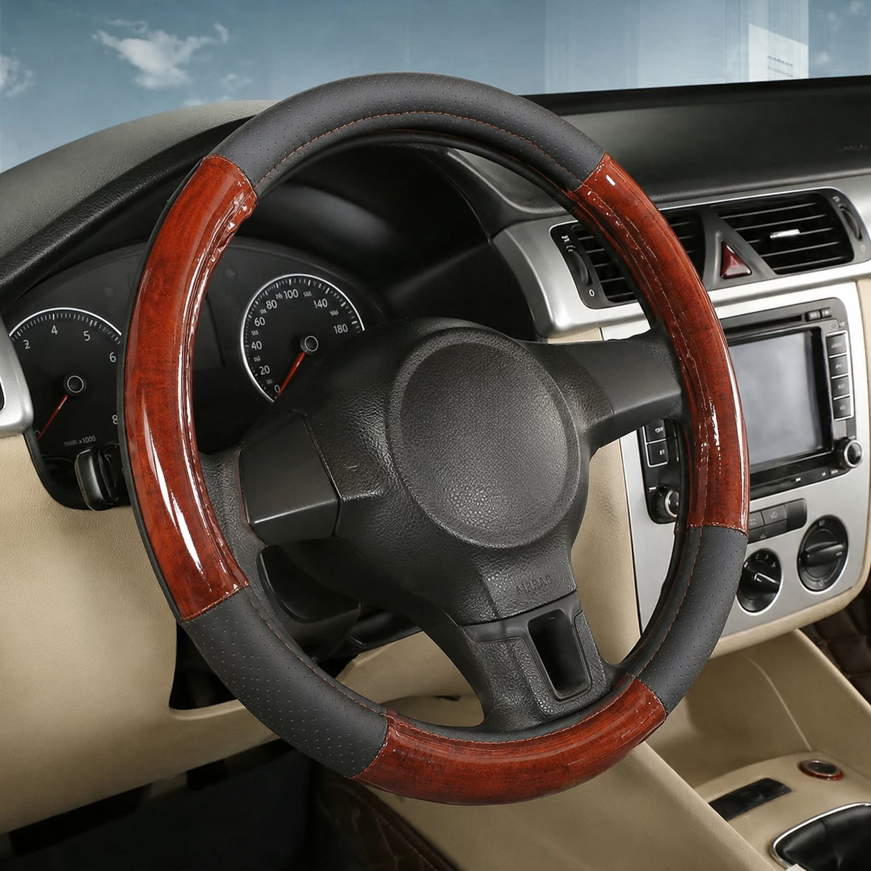 PU Leather Steering Wheel Covers L006 (Large)-أغطية عجلة القيادة من جلد البولي يوريثان L006 (كبير)-Auto-Emporio-Kuwait.0