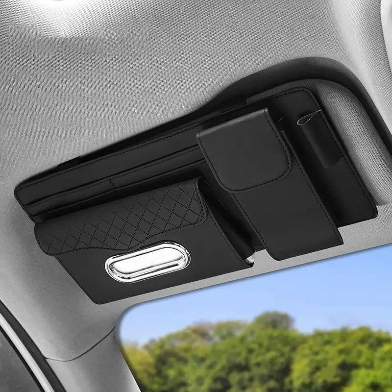 Pu Leather Sun Visor Organiser with Tissue Holder-منظم حاجب الشمس من جلد البولي يوريثان مع حامل مناديل-Auto-Emporio-Kuwait.0