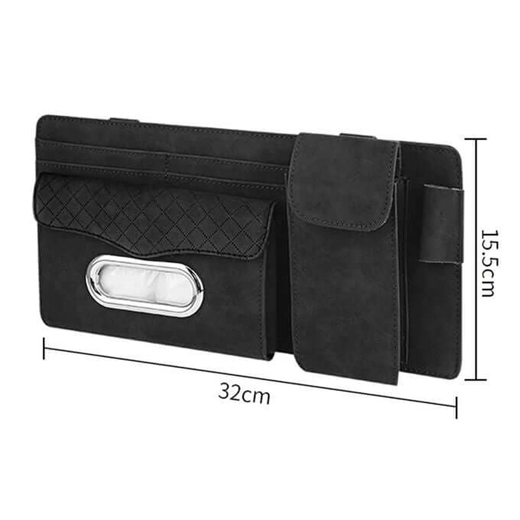 Pu Leather Sun Visor Organiser with Tissue Holder-منظم حاجب الشمس من جلد البولي يوريثان مع حامل مناديل-Auto-Emporio-Kuwait.0