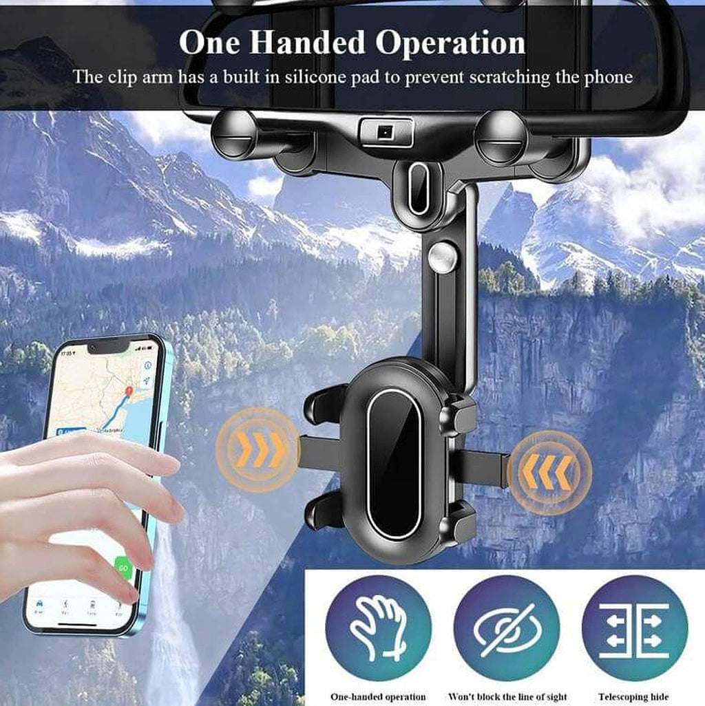 Rearview Mirror Clamp Mobile Holder-حامل الهاتف المحمول المشبك مرآة الرؤية الخلفية-Auto-Emporio-Kuwait.0