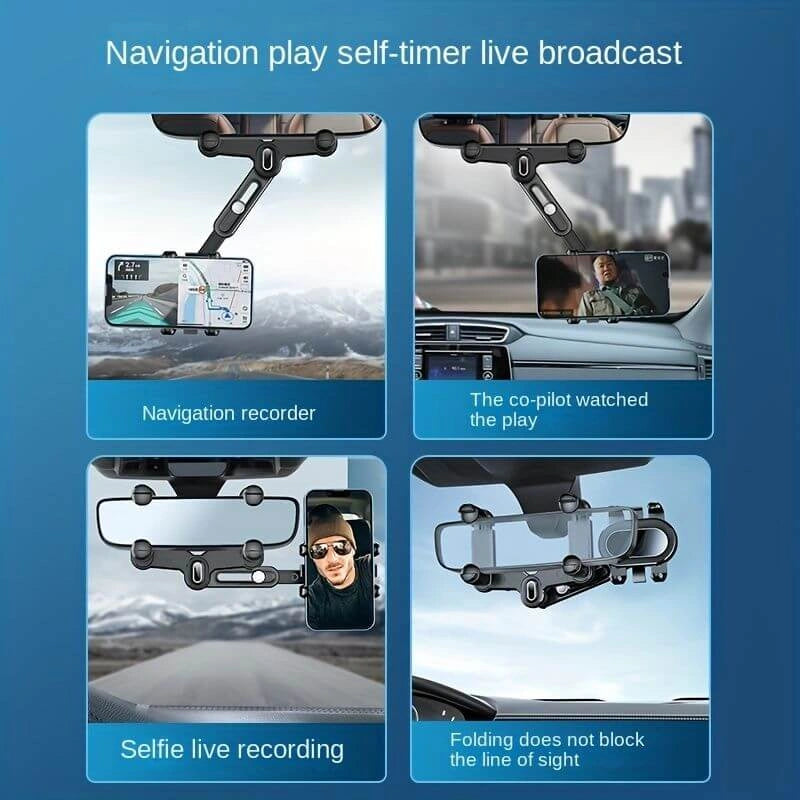 Rearview Mirror Clamp Mobile Holder-حامل الهاتف المحمول المشبك مرآة الرؤية الخلفية-Auto-Emporio-Kuwait.0