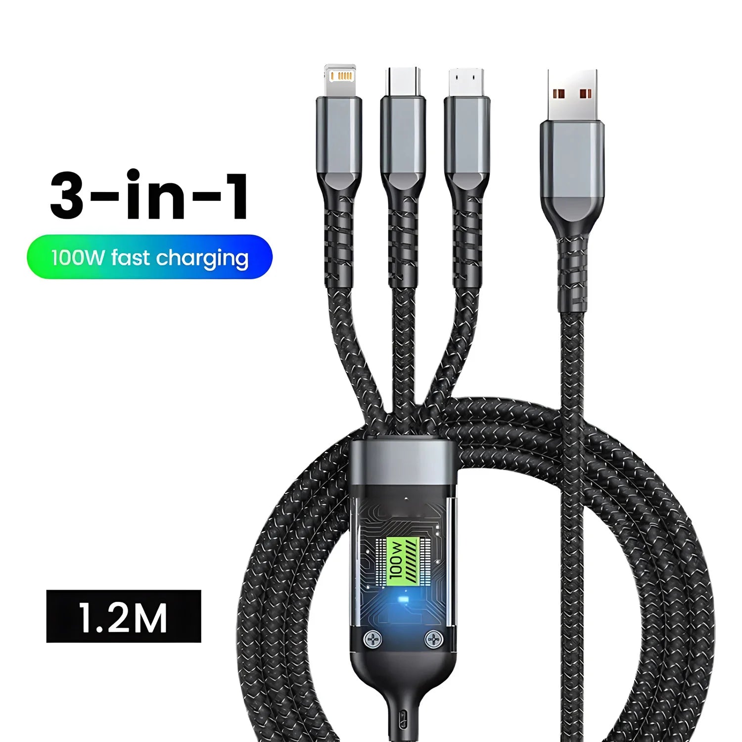 3 in 1 Fast Charging Cable 100W 5A