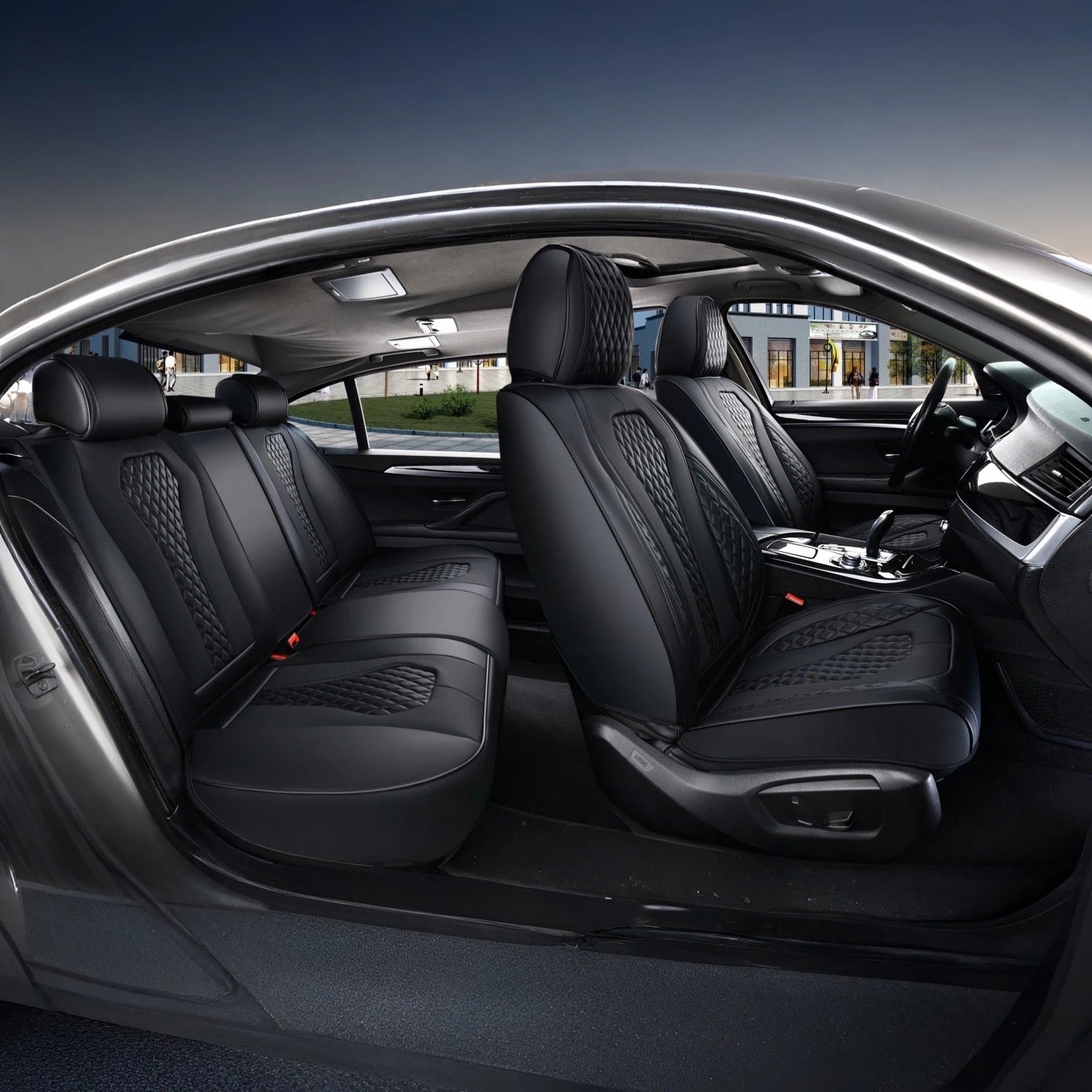 Stylish Leather Seat Covers (5 pcs set)-أغطية مقاعد جلدية أنيقة (طقم 5 قطع)-Auto-Emporio-Kuwait.0