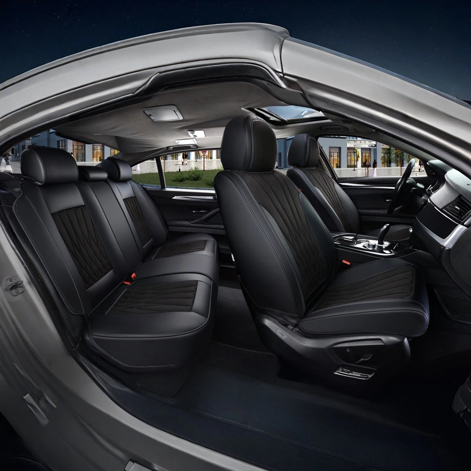 Suede Leather Seat Covers (5 pcs set)-أغطية مقاعد من الجلد السويدي (طقم مكون من 5 قطع)-Auto-Emporio-Kuwait.0