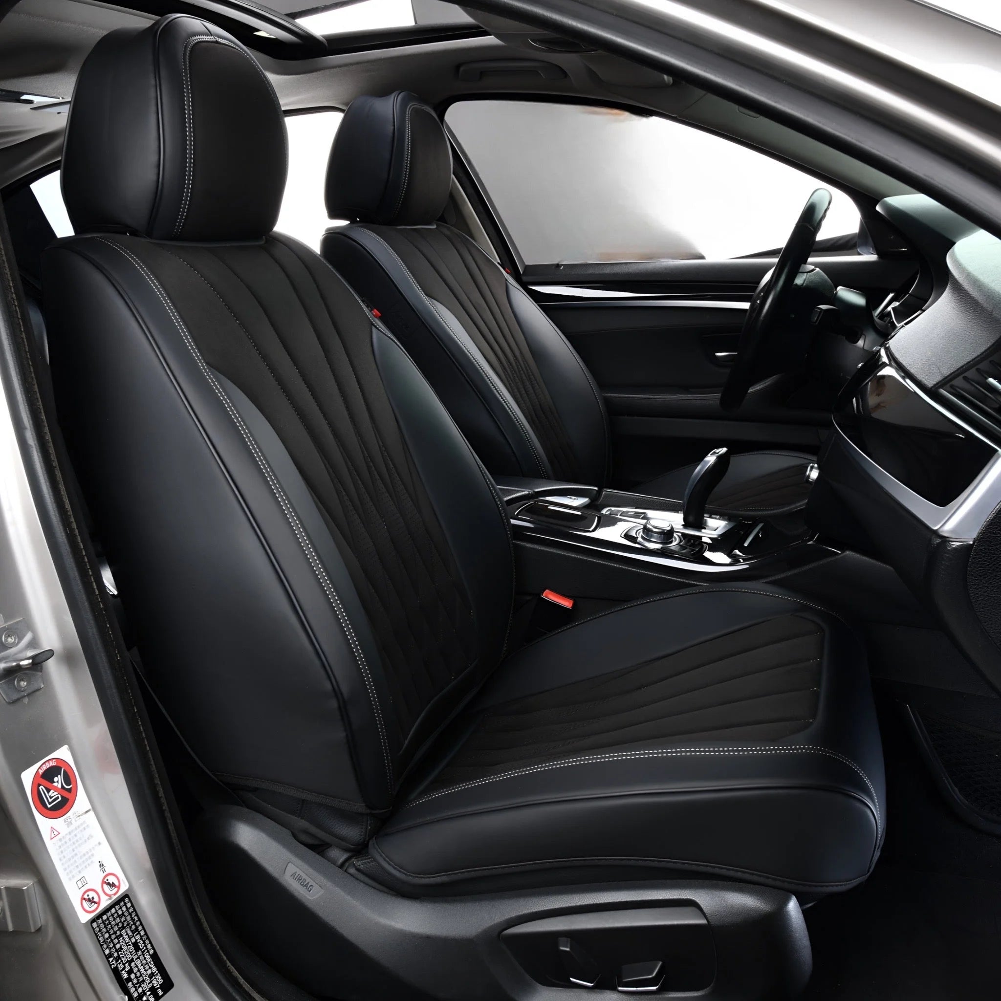 Suede Leather Seat Covers (5 pcs set)-أغطية مقاعد من الجلد السويدي (طقم مكون من 5 قطع)-Auto-Emporio-Kuwait.0