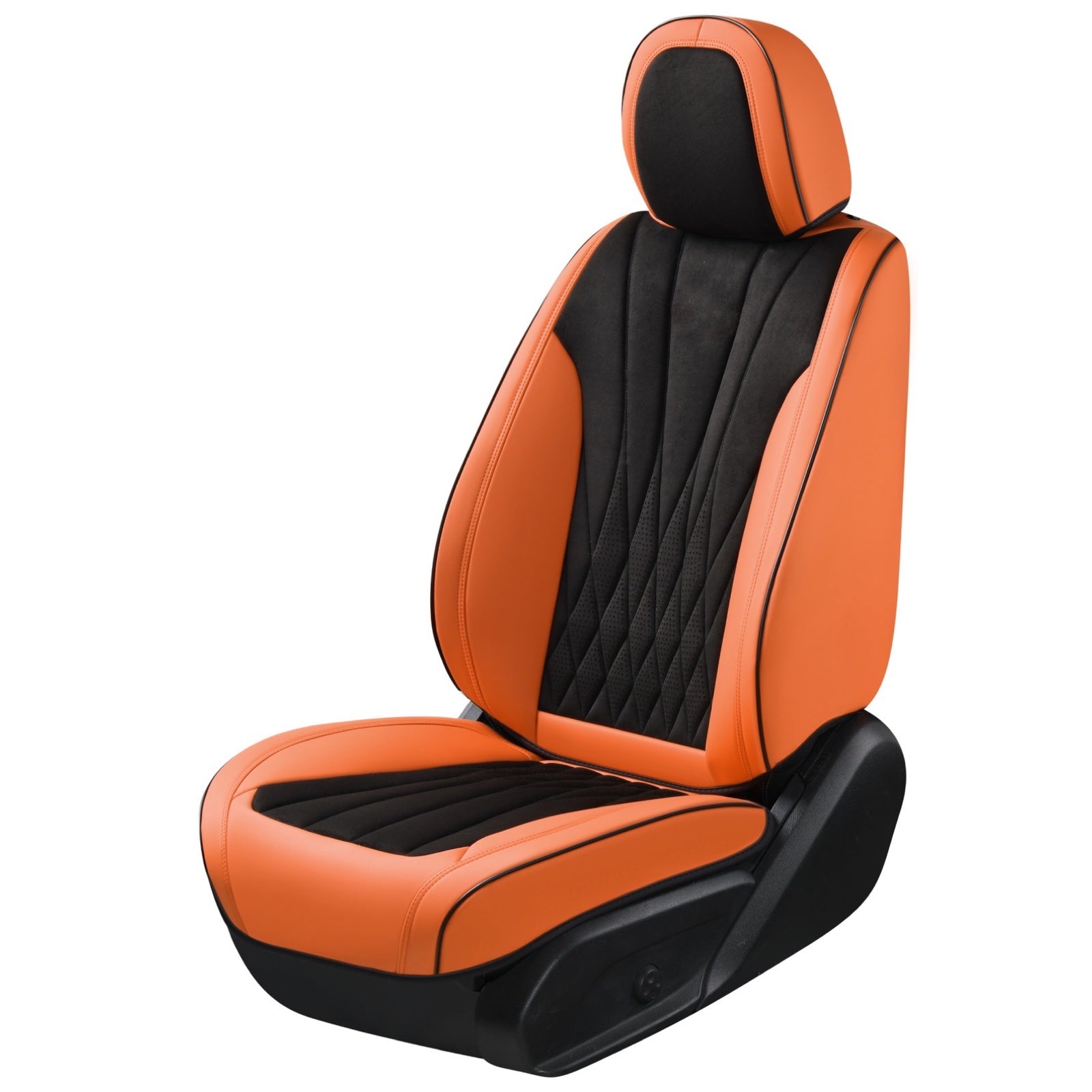 Orange and black car seat cover on a white background
