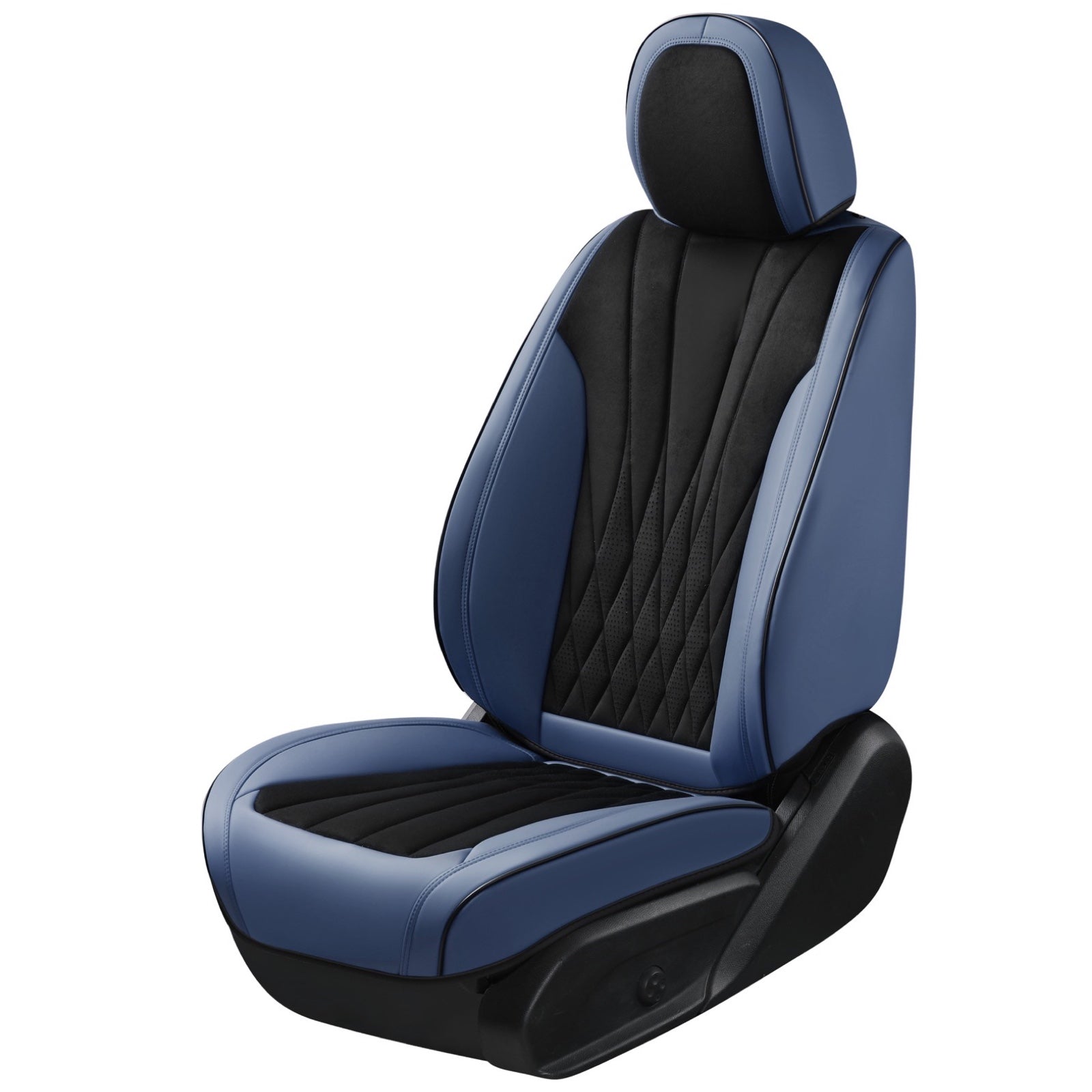 Blue and black car seat cover on a white background