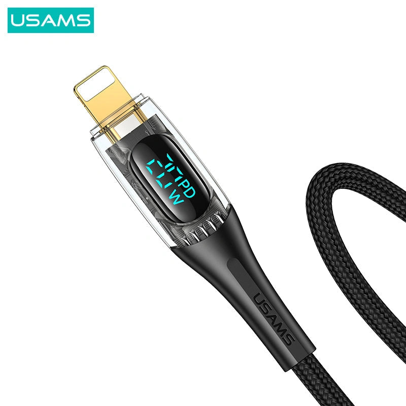 USAMS Type-C To Lightning PD 20W Transparent Digital Display Cable-USAMS Type-C إلى Lightning PD 20W كابل عرض رقمي شفاف-Auto-Emporio-Kuwait.0