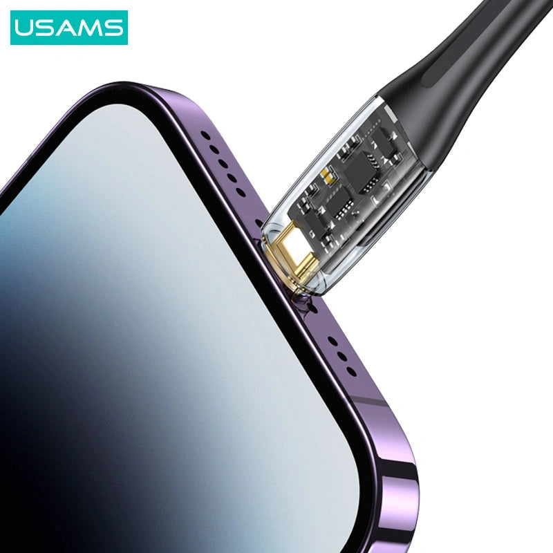 USAMS Type-C To Lightning PD 20W Transparent Digital Display Cable-USAMS Type-C إلى Lightning PD 20W كابل عرض رقمي شفاف-Auto-Emporio-Kuwait.0