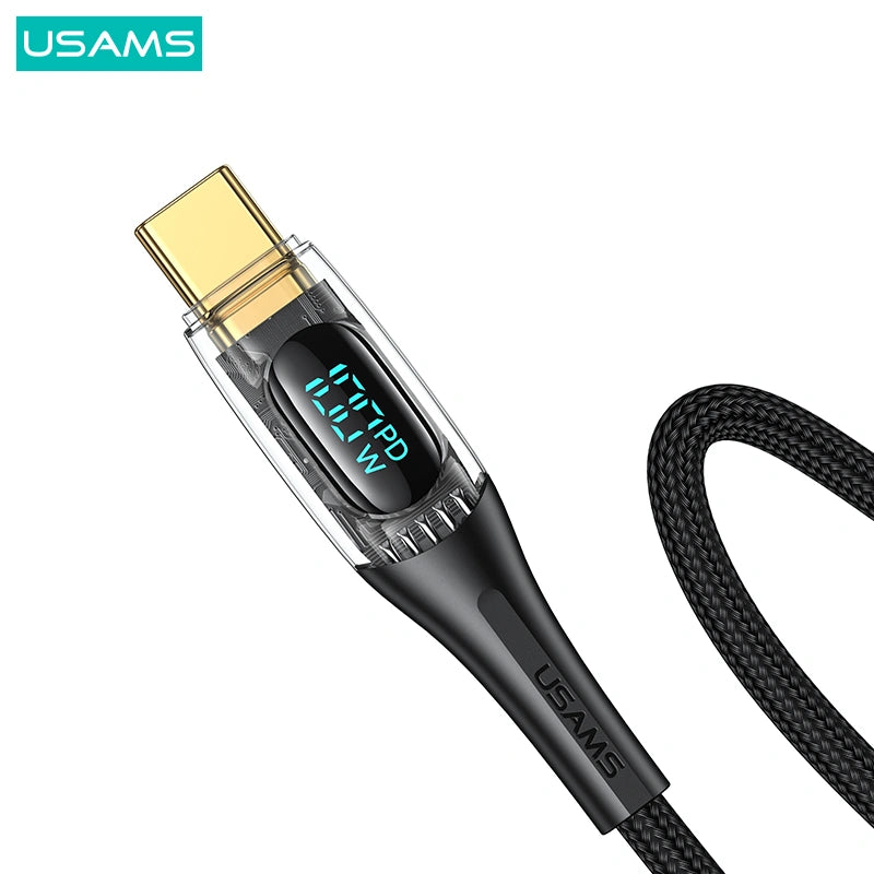 USAMS Type-C To Type-C PD 100W Transparent Digital Display Cable-USAMS Type-C إلى Type-C PD 100W كابل عرض رقمي شفاف-Auto-Emporio-Kuwait.0