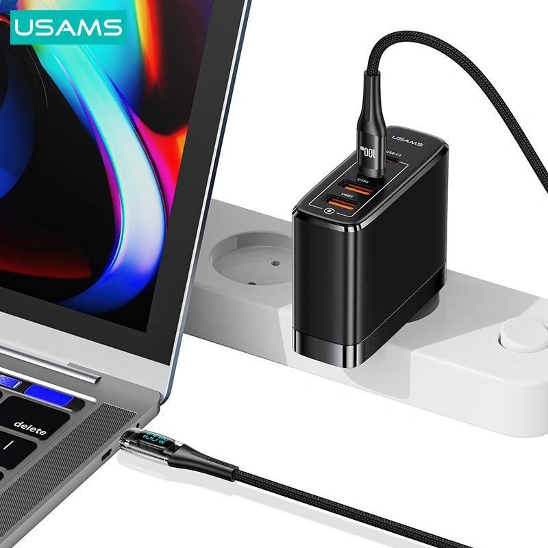 USAMS Type-C To Type-C PD 100W Transparent Digital Display Cable-USAMS Type-C إلى Type-C PD 100W كابل عرض رقمي شفاف-Auto-Emporio-Kuwait.0