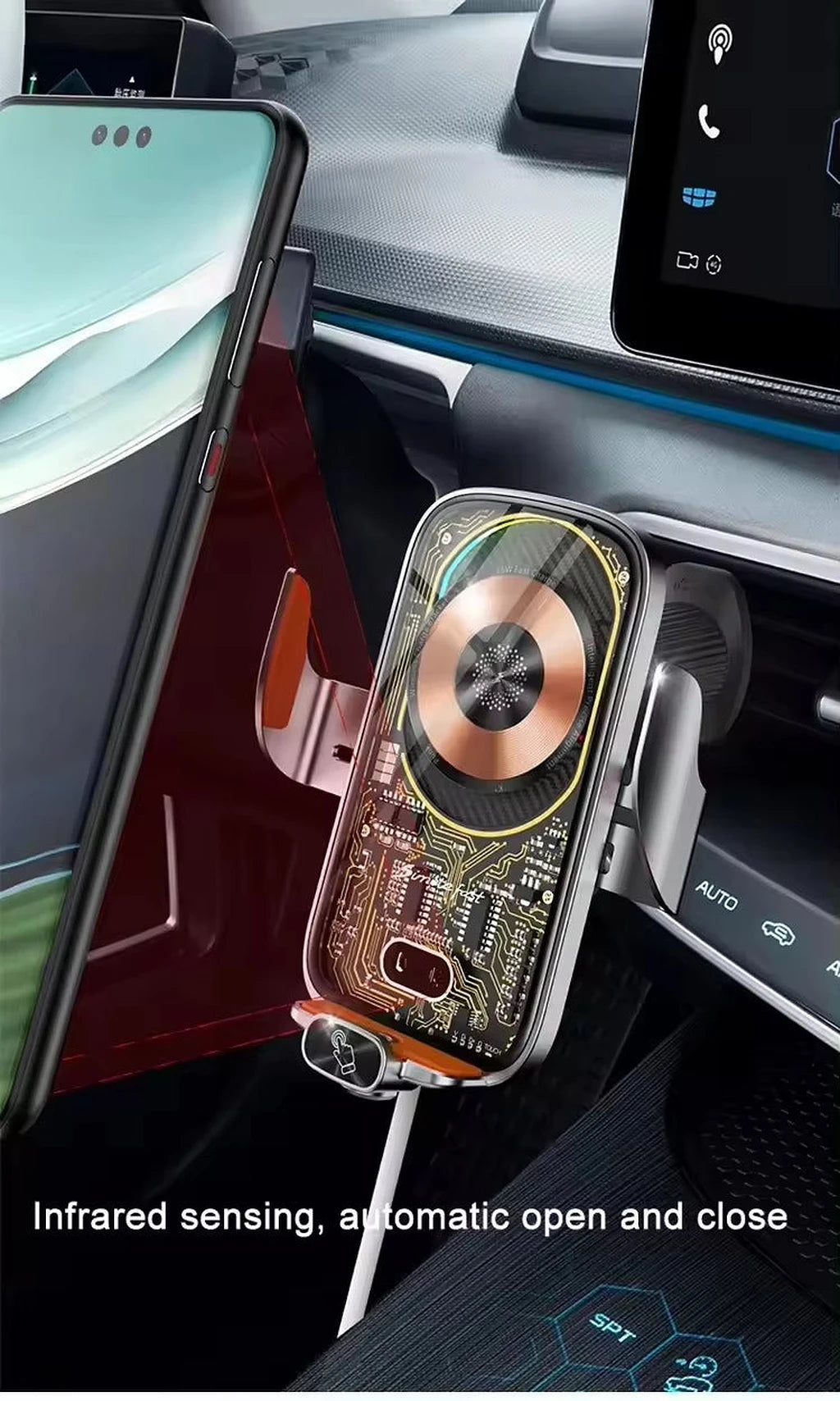 V558 Wireless Fast Charger Magnetic Sensor Mobile Holder-حامل هاتف محمول بمستشعر مغناطيسي وشاحن لاسلكي سريع V558-Auto-Emporio-Kuwait.0